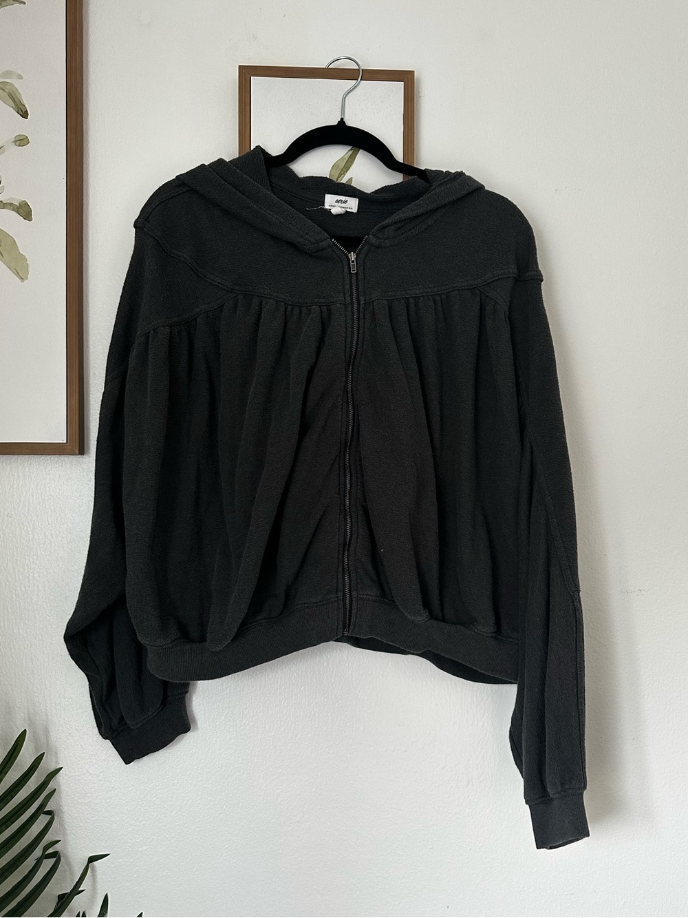 Oversized Cropped Black Hooded Zip-Up